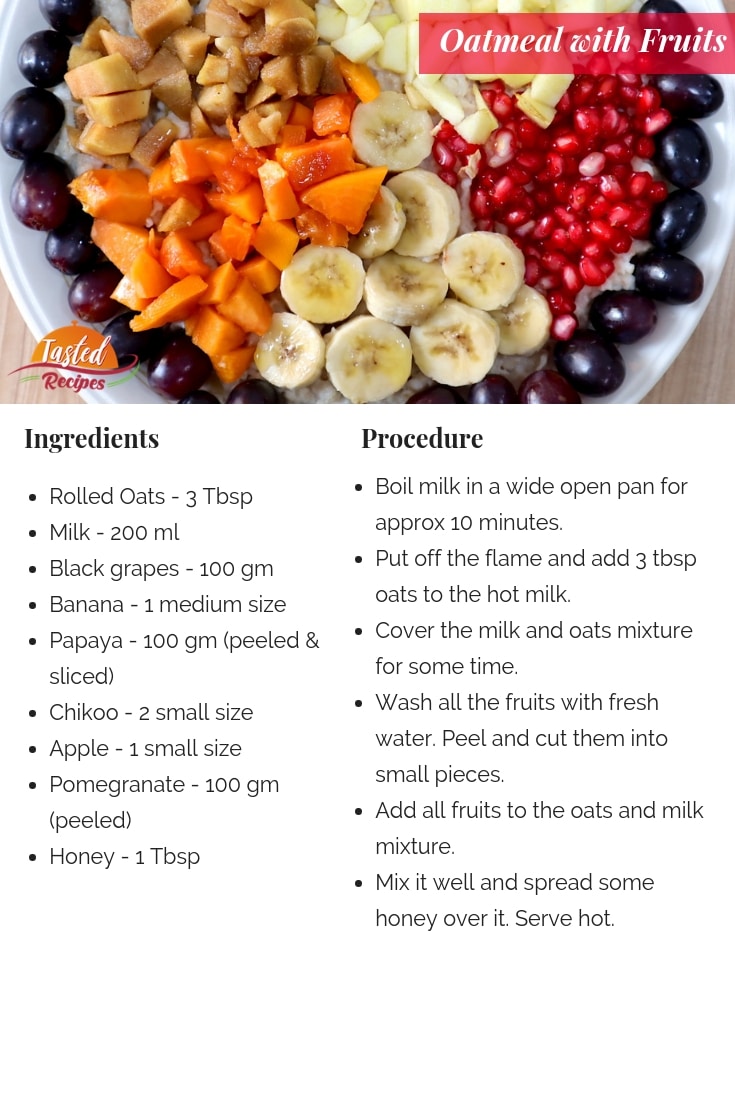 Oatmeal with fruits recipe card