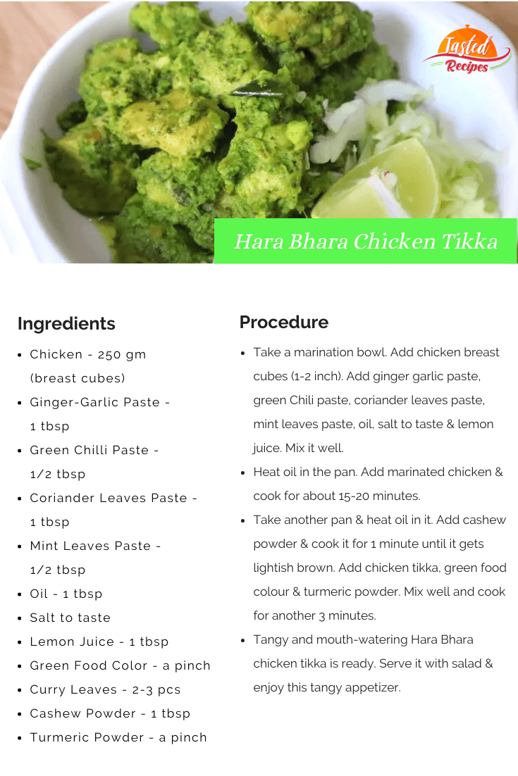 Hara Bhara Chicken Tikka Recipe Card