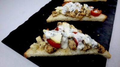 chicken greek open toast