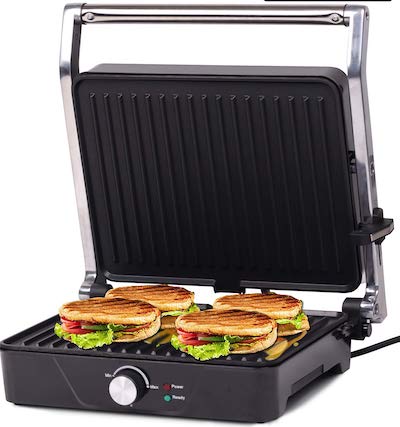 with Automatic Temperature Control JKJ Snack and Panini Maker-Sandwich Toaster Ideal for Breakfast,Blue Deep Non-Stick Coating Plates Heated Evenly on Both Sides 