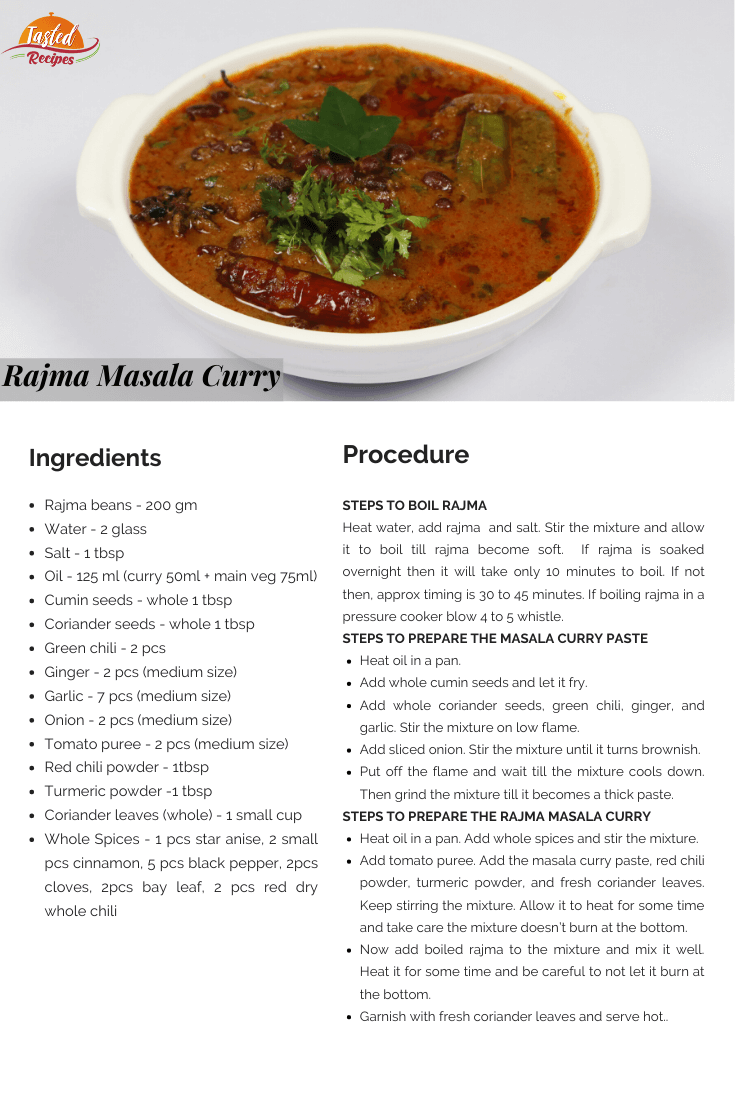 Rajma Masala Curry Recipe Card