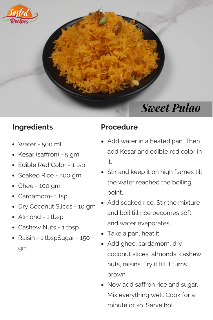 Sweet Pulao Recipe Card