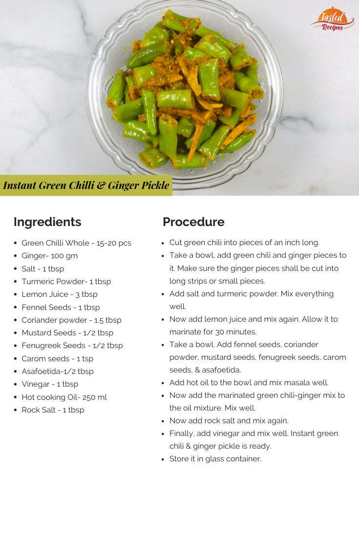 Green Chili & Ginger Pickle Recipe Card