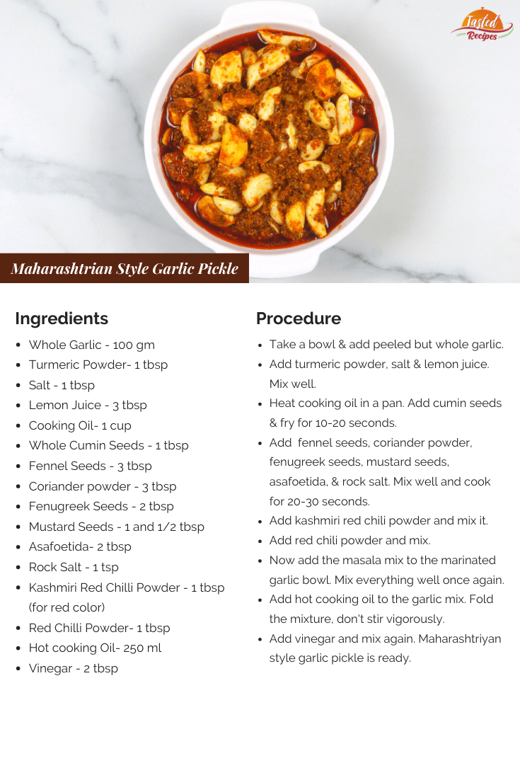 Maharashtrian Style Garlic Pickle Recipe Card