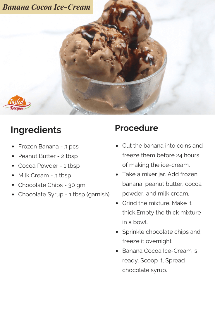 banana peanut butter & cocoa ice cream recipe card