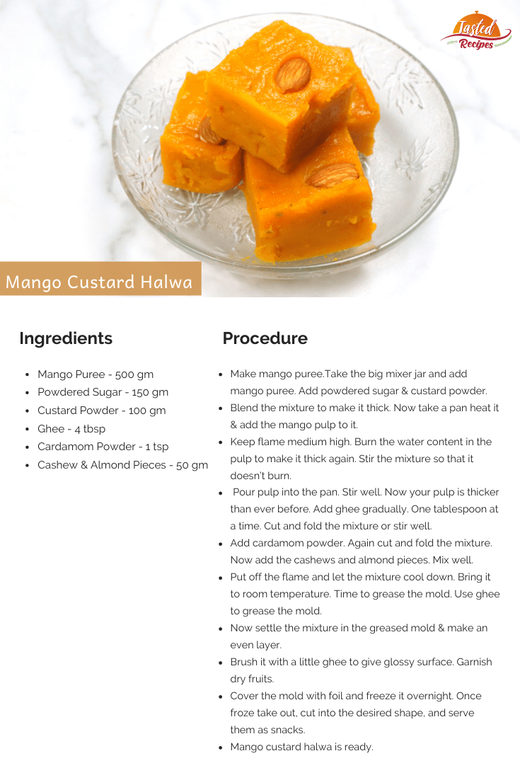 mango custard halwa recipe card