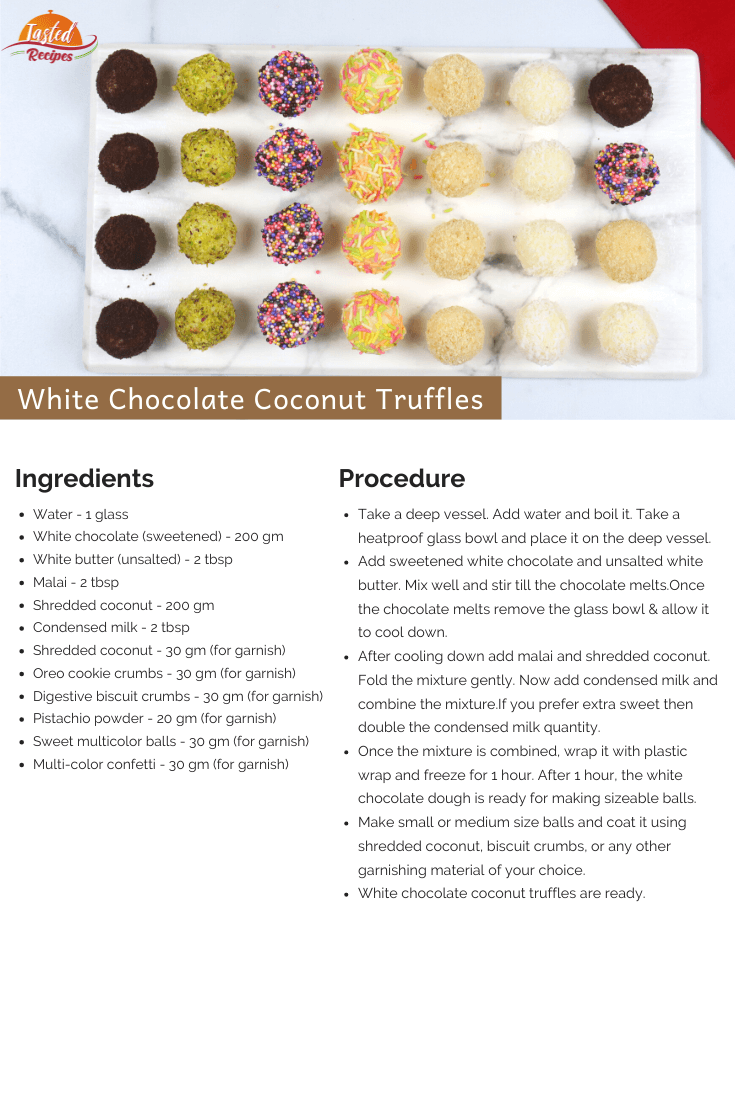 white chocolate coconut truffles recipe card