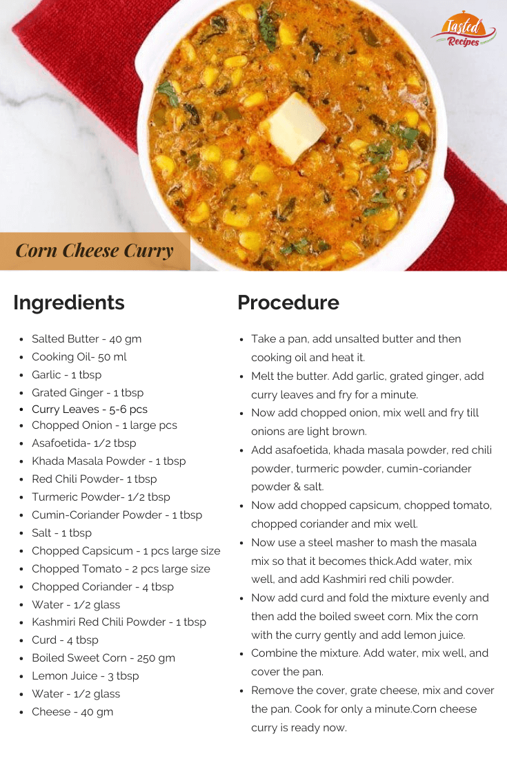 Cheese Corn Curry Recipe Card
