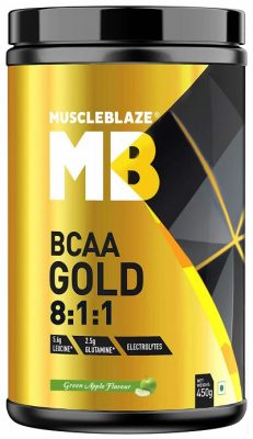 MuscleBlaze BCAA Gold 811(Green Apple) Recovery and Endurance BCAA Powder, PrePostIntra Workout Supplement (450g, 30 Servings)