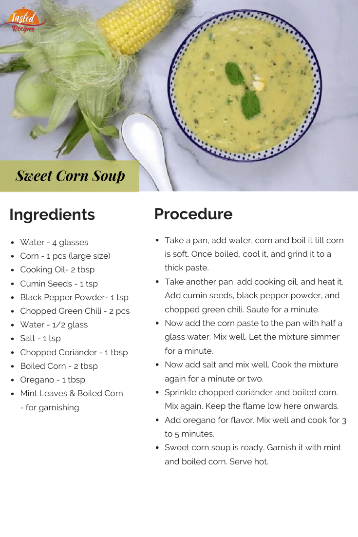 Sweet Corn Soup Recipe Card
