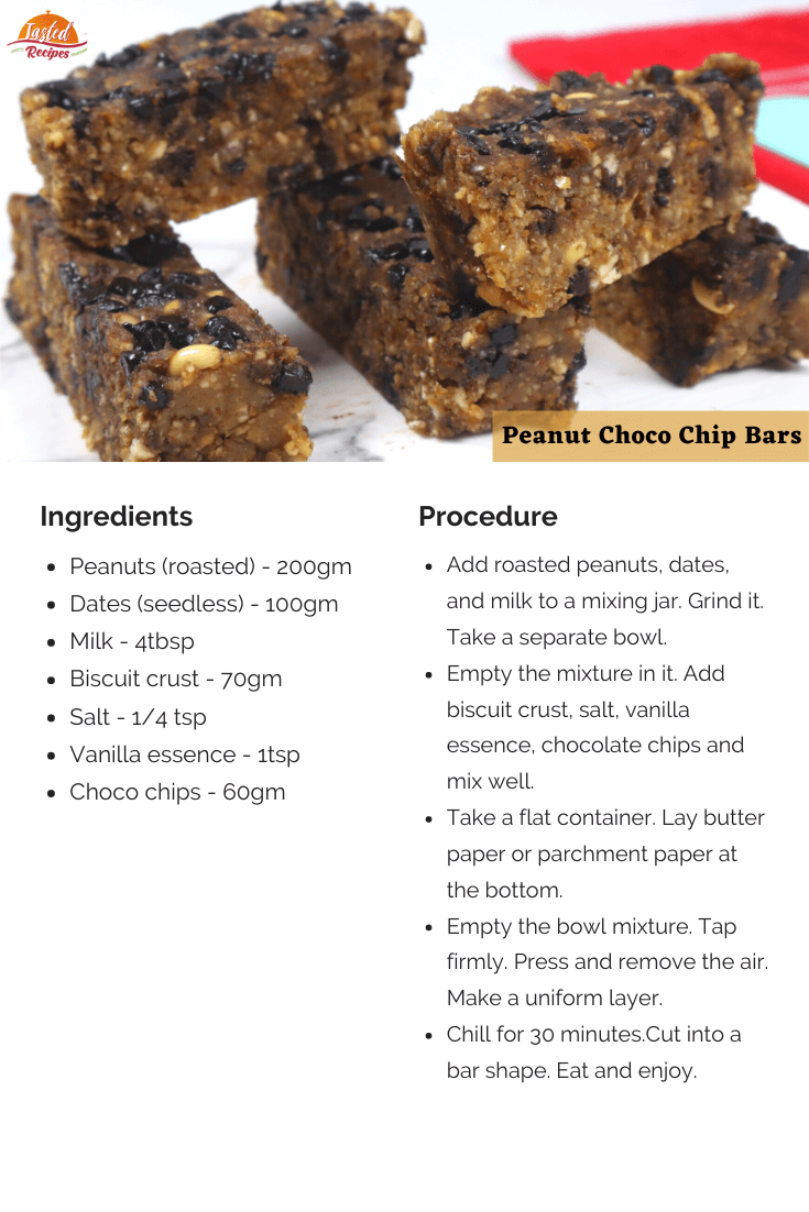 peanut choco chip bars recipe card