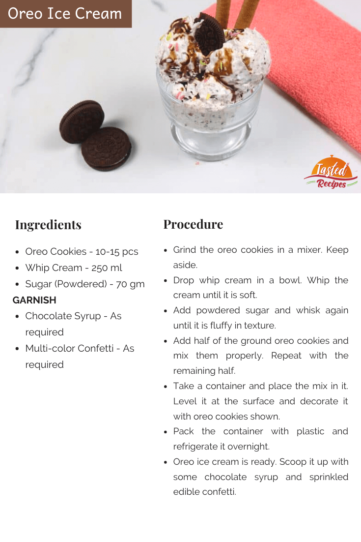 Oreo Ice-Cream Recipe Card