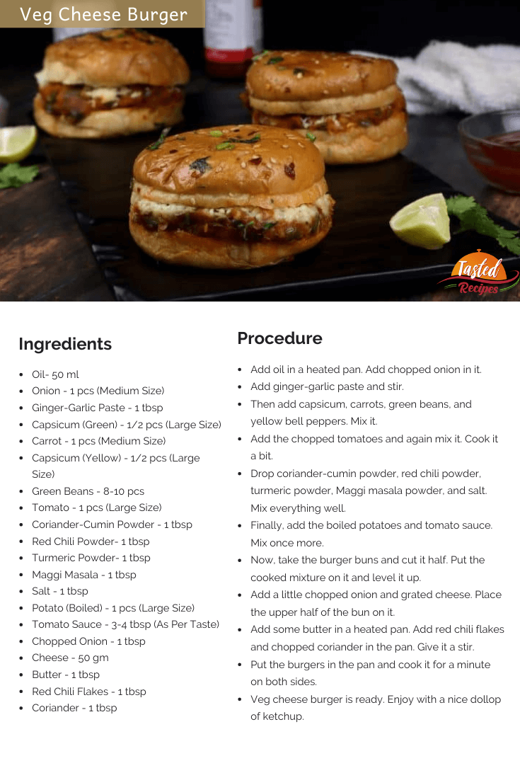 Veg Cheese Burger Recipe Card