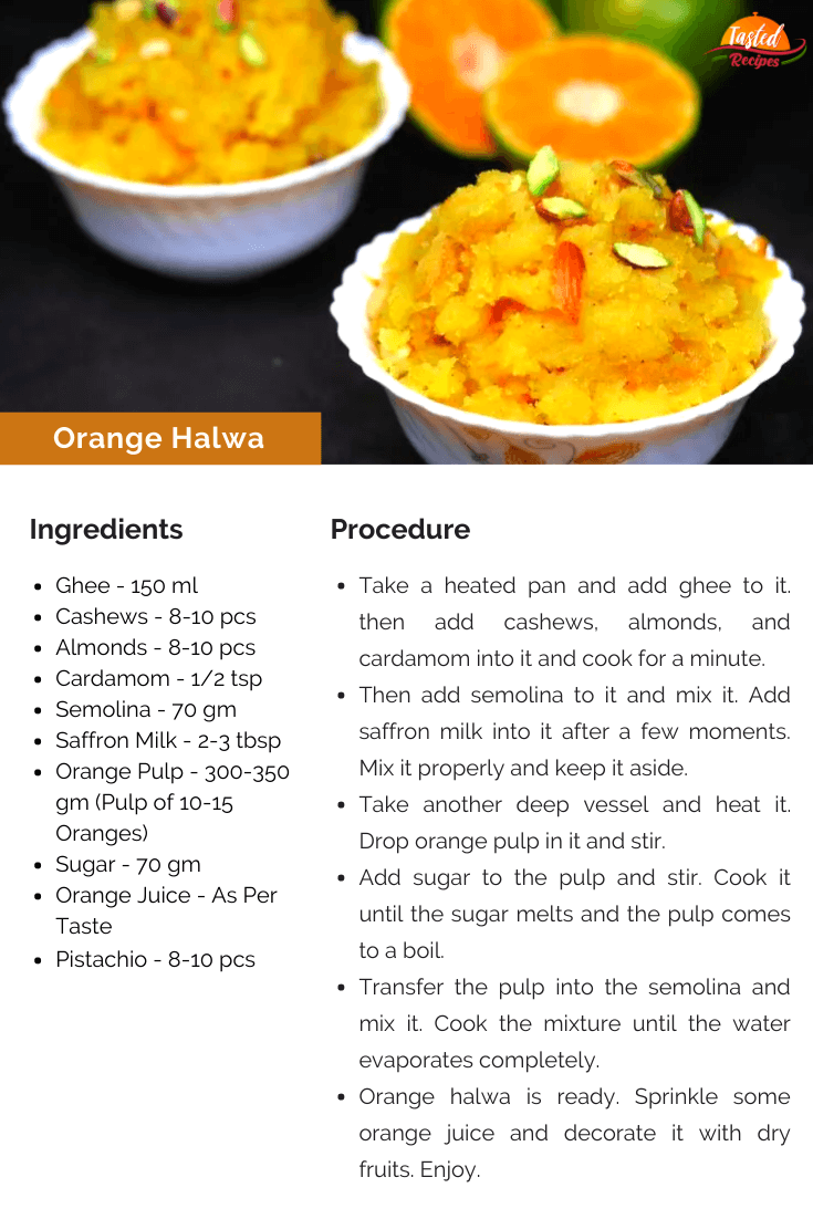 Orange Halwa recipe Card