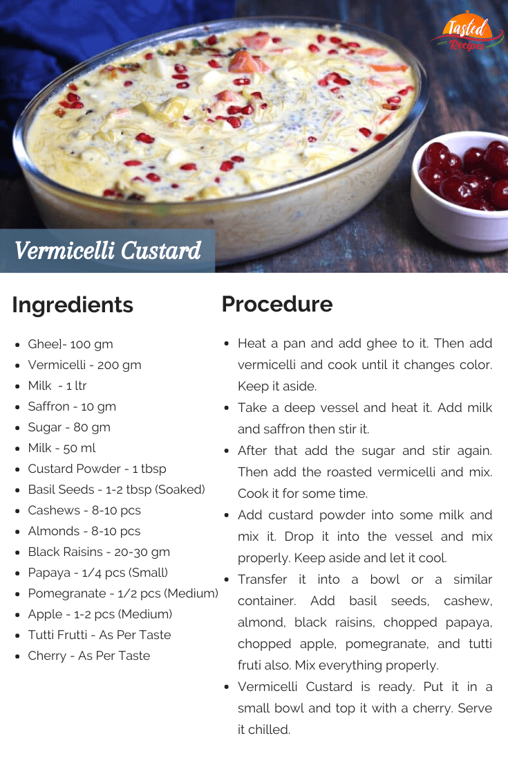 Vermicelli Custard Recipe Card