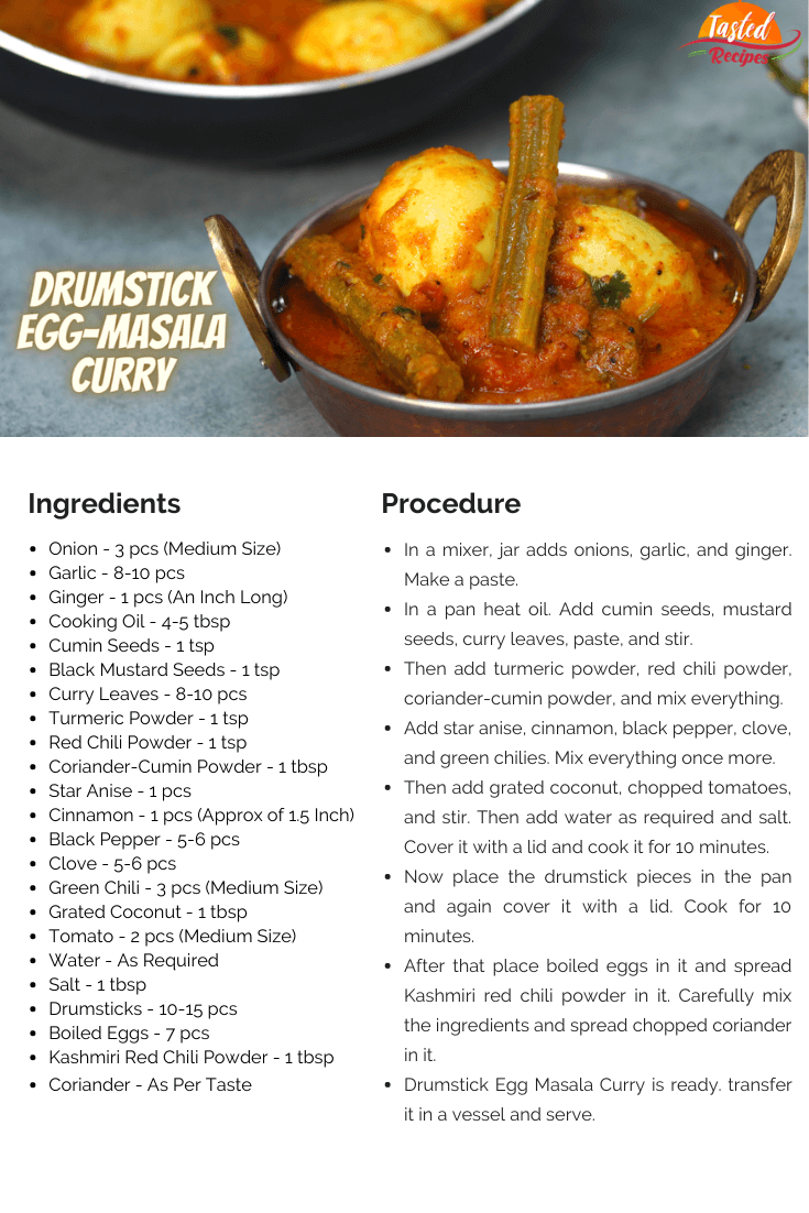 Drumstick Egg Masala Curry Recipe Card