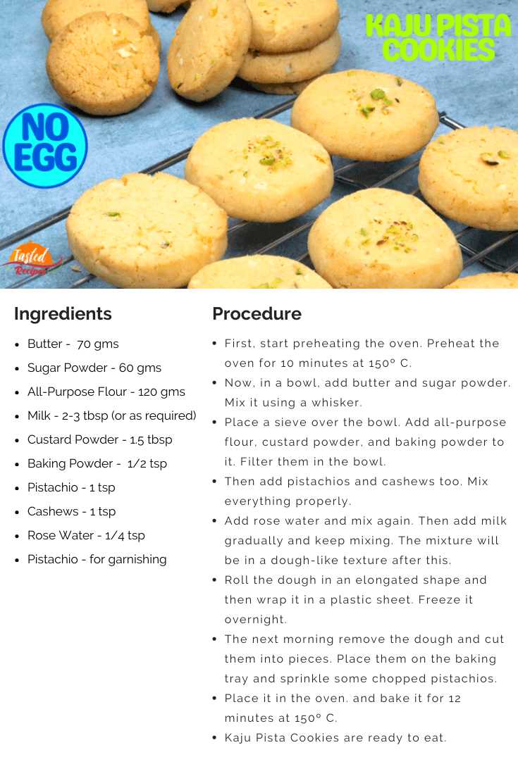 Kaju Pista Cookies Recipe Card