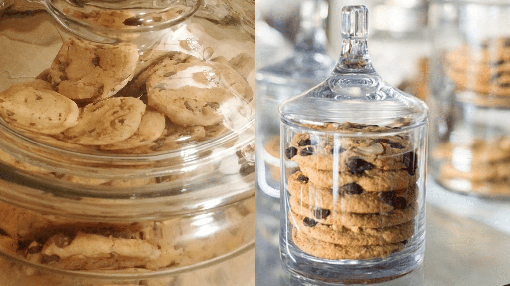 Almond cookies in glass containers