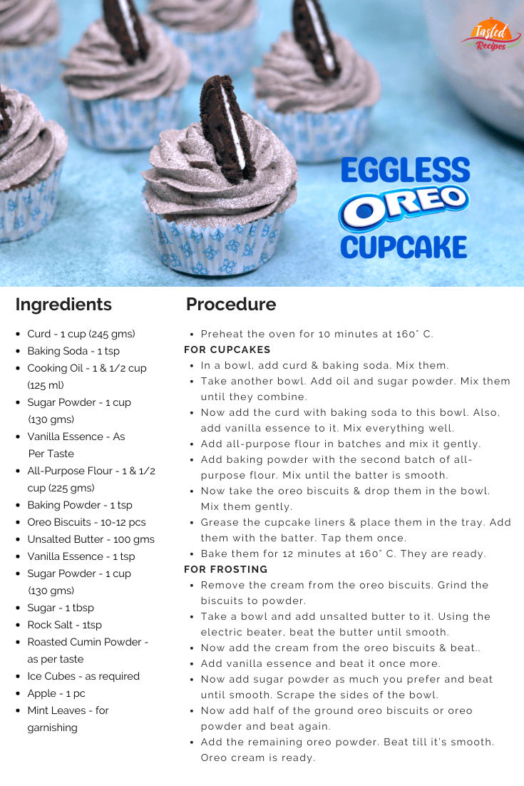 Oreo Cupcake Recipe Card