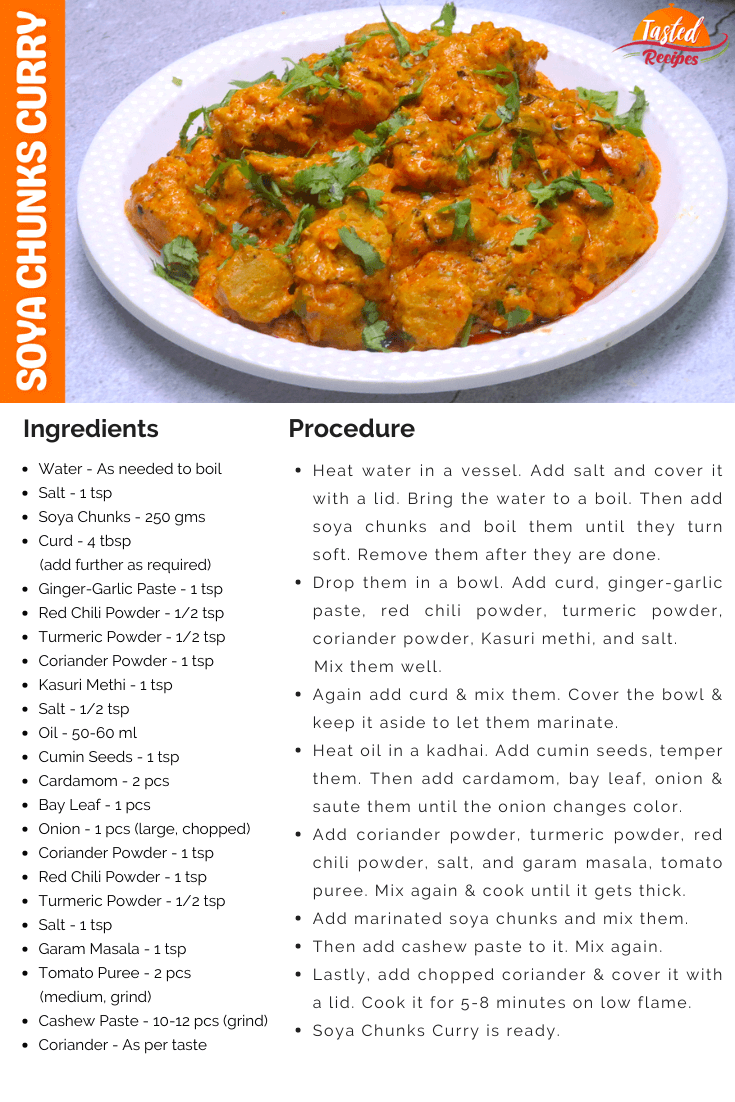 Soya Chunks Curry Recipe Card