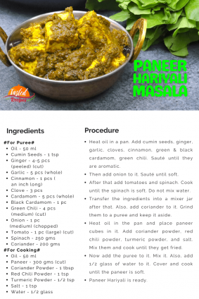 Hariyali Paneer Masala (with Palak) - Tasted Recipes