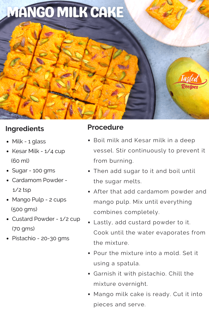 Mango Milk Cake Recipe Card