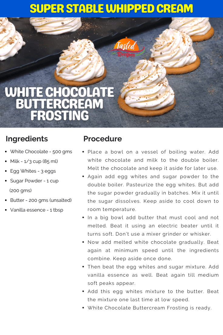 White Chocolate Buttercream Frosting Recipe Card