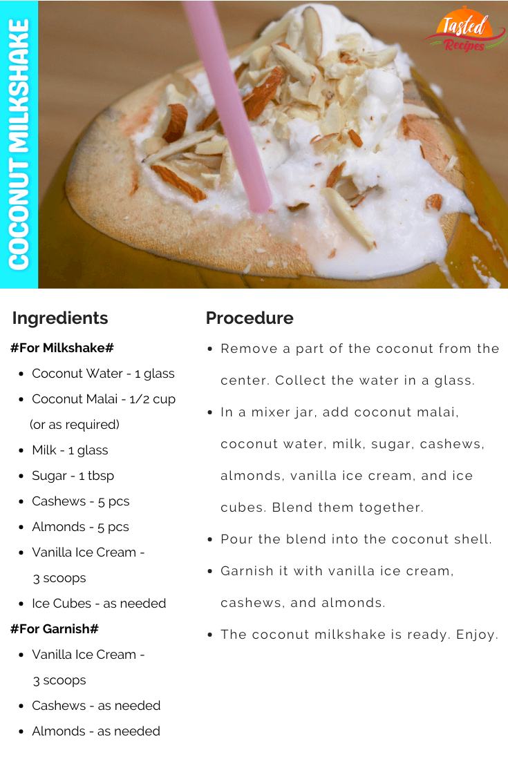 Coconut Milkshake Recipe Card