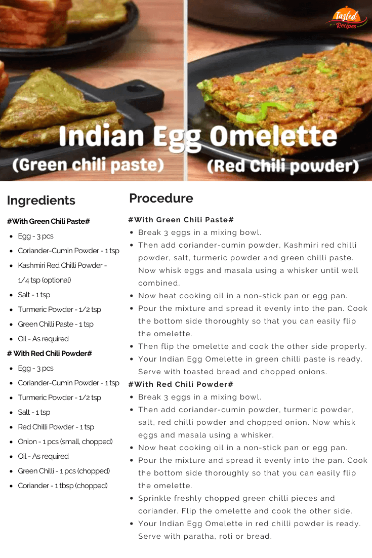 Indian Egg Omelette 2 Ways Recipe Card
