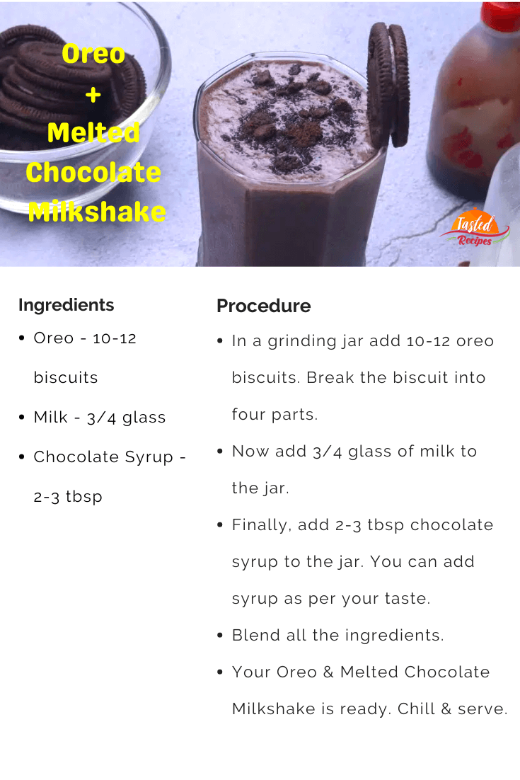 Oreo Melted Chocolate Milkshake Recipe Card